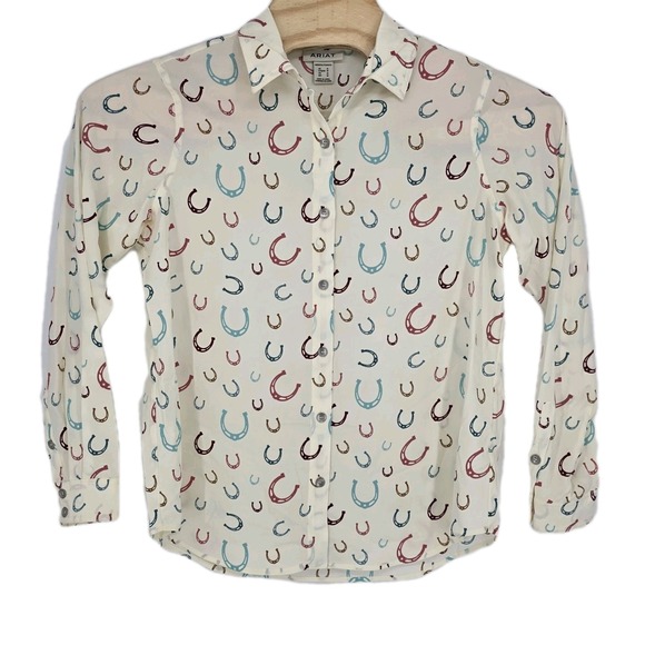 Ariat Tops - NWT Ariat Homestyle Shirt Women Med Cowgirl Horseshoes Rodeo Country Button Up